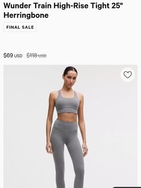 NWT Lululemon Wunder Train High-Rise Tight 25" Herringbone - Gray